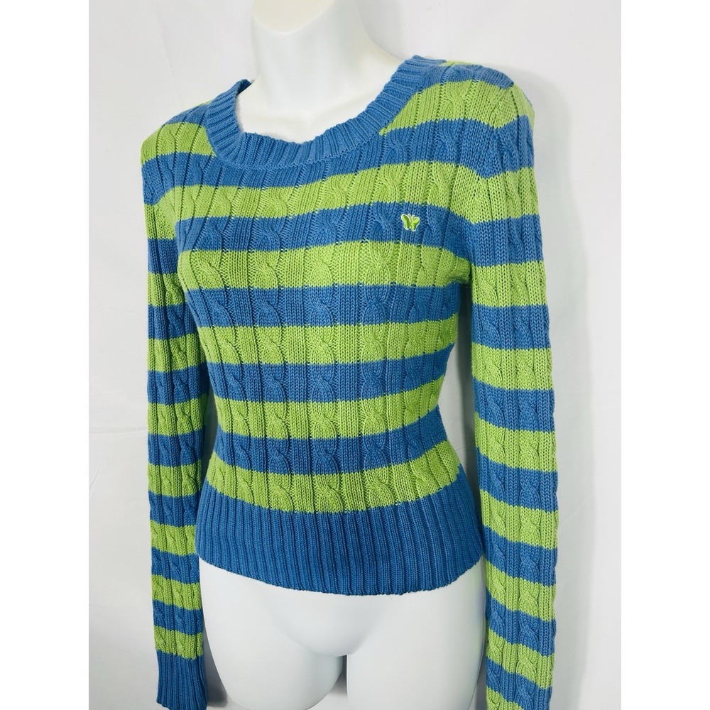 Y2K Aeropostale Striped Cable Knit V Neck Sweater Boho Preppy Coquette Mallcore